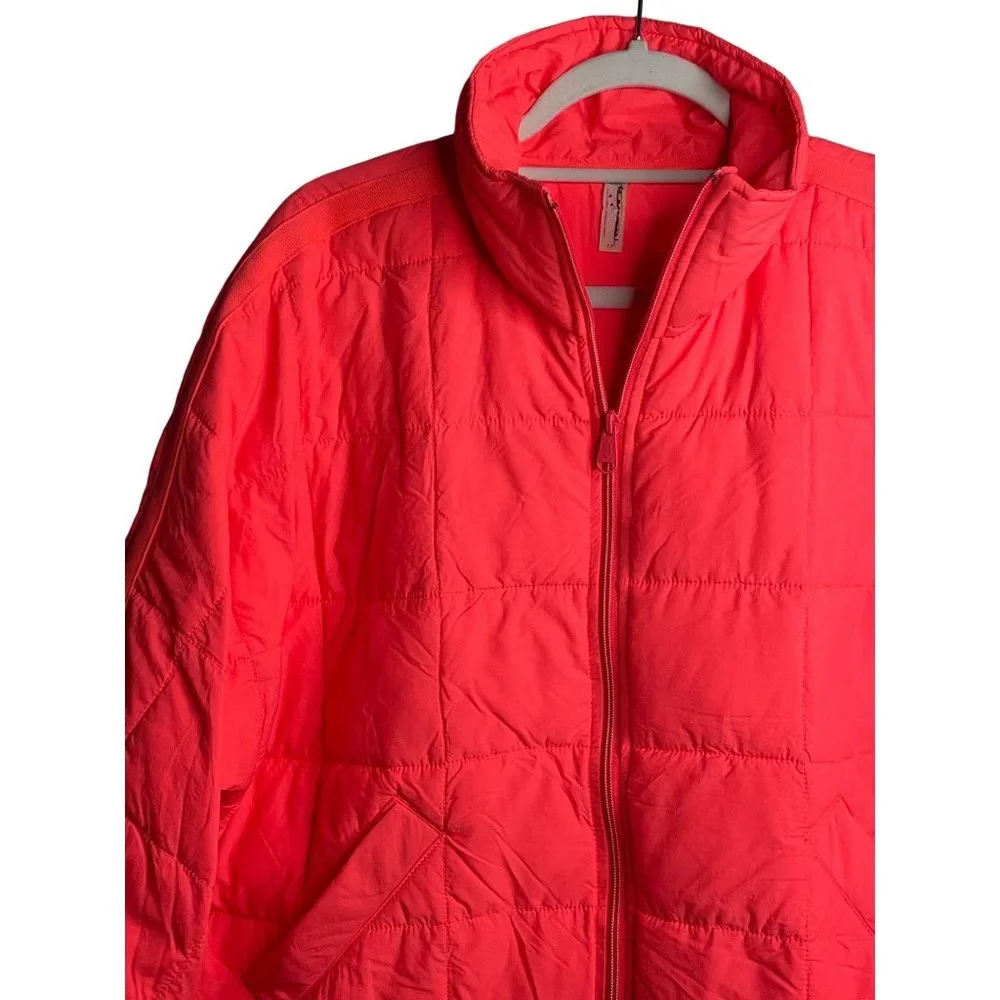 Free People Pippa Packable Puffer Jacket Bomber Size S NEW Neon Orange - Picture 3 of 12
